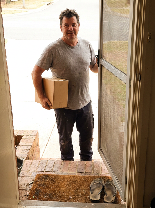Customer collecting a delivery at his front door